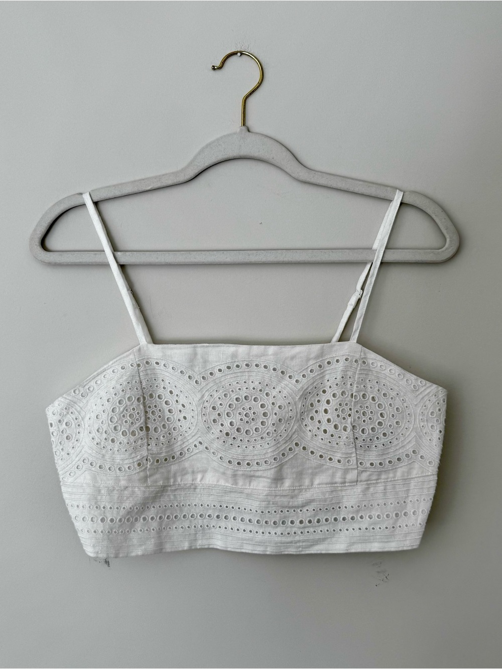 Joie 100% Linen Eyelet Lace Cropped Camisole Top w/ Smocked Back, White – Medium